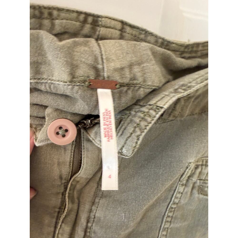 Free‎ People Nevada Khaki Cargo Mini Skirt Size 4 Cotton Linen Blend Pockets - Picture 8 of 8